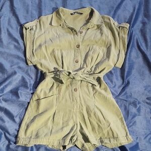 Zara 100% Cotton Olive Green Button-Up Romper